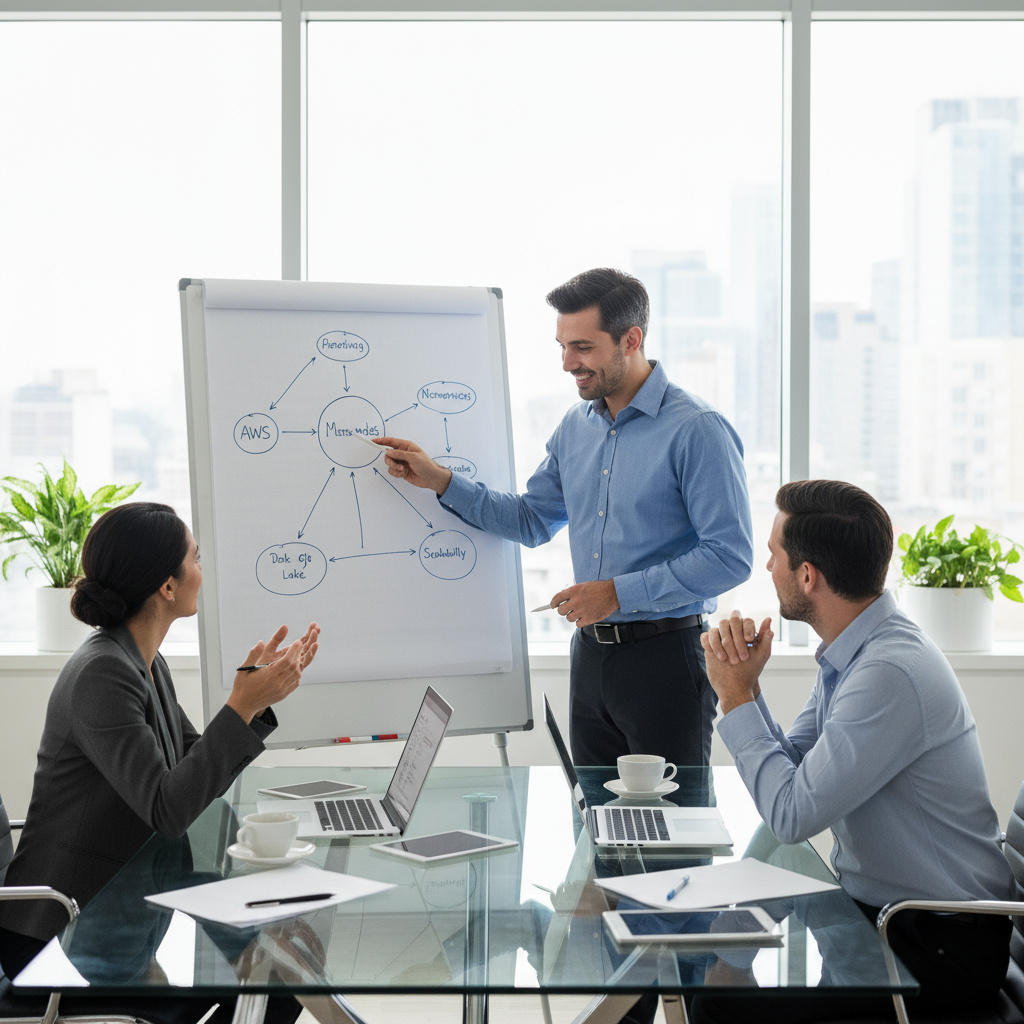 Beraterteam bespricht Cloud-Architektur